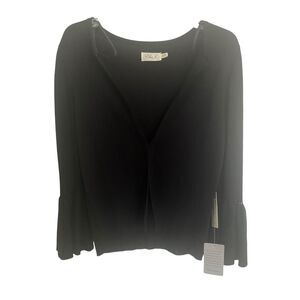 Eliza J Black Knit Ruffle Sleeve V Neck Cardigan NWT Size S